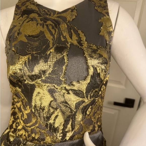 Theia Pewter & Gold Floral Jacquard Party Dress Size 2.   #84 - Picture 3 of 12